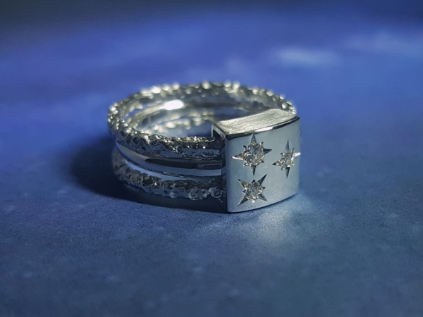Atelier Solstice – Bagues 3 anneaux fins en argent 925 lisses ou structurés, à choix.