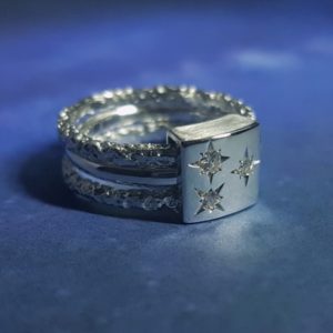 Bague trois rangs - Diamant blanc