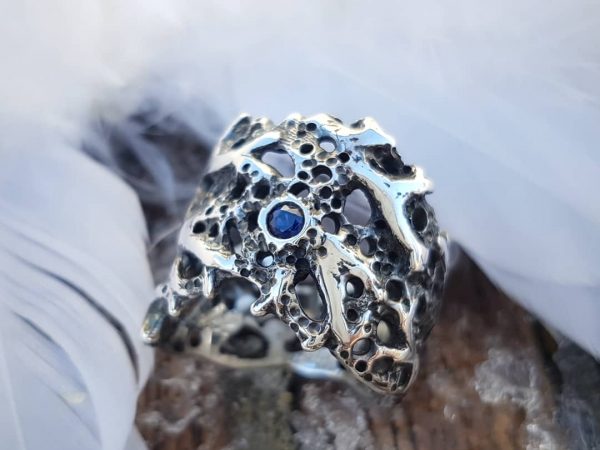Bague végétale pour homme - Saphir bleu