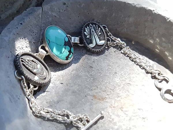 Bracelet Mudrâ en argent et turquoise