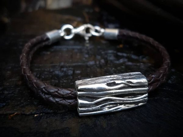 Bracelet plissé pour homme en argent oxydé